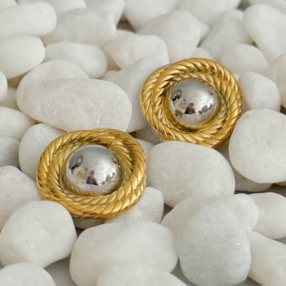 Two Tone Textured Circle Earrings*Round Earrings*Naomi Earrings - Picture 6 of 7